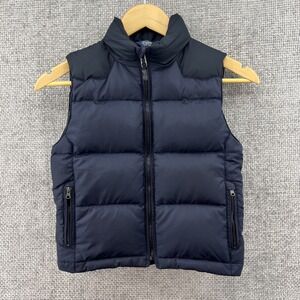 POLO RALPH LAUREN Boys Navy Down Puffer Vest‎ Sz 6 Logo Pockets Outdoor Preppy